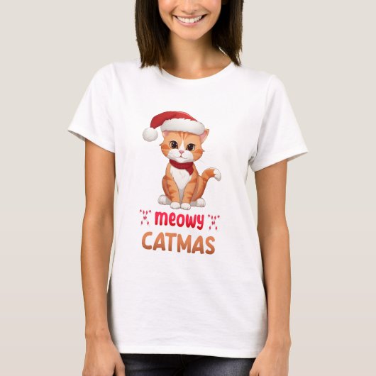T-shirt Joyeux Catmas mignon Pet Lover Xmas Père Noël Kitt (Devant)