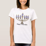T-shirt Joyeux Chanukah<br><div class="desc">Joyeux Chanukah menorah aux bougies bleues.</div>