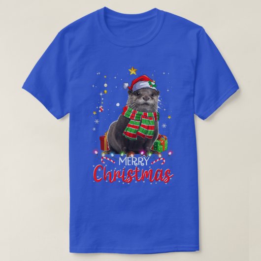 T-shirt Joyeux chapeau de Noël Otter Santa Hat Tree Lumièr (Design devant)