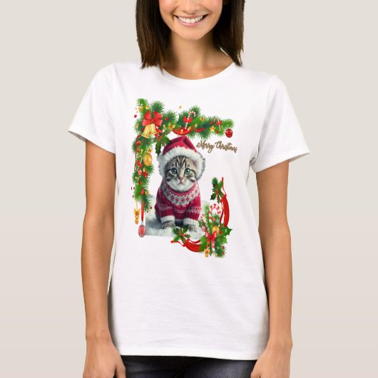 T-shirt Joyeux chat de Noël (Devant)