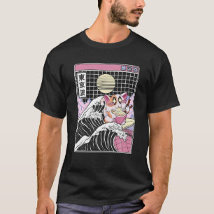T-shirt Joyeux chat manger Ramen surf Kanagawa Wave Anime