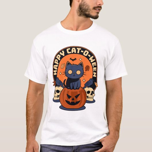 T-shirt Joyeux chat-O-Ween (Devant)