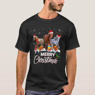 T-shirt Joyeux Cheval de Noël Light Reindeer Santa Hat Sn