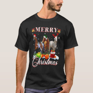 T-shirt Joyeux Cheval de Noël Light Reindeer Santa Hat Sn