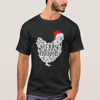 T-shirt Joyeux Chickmas Rouge Plaqué Pyjama Poulet de Sant
