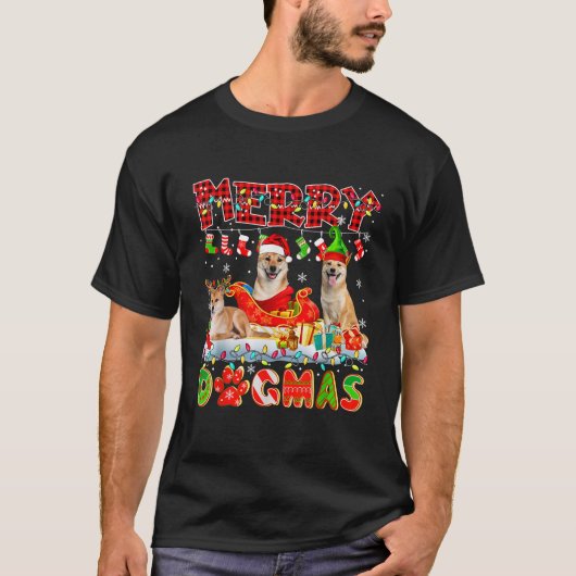 T-shirt Joyeux Chien de Noël Trois Père Noël Reindeer Elf  (Devant)
