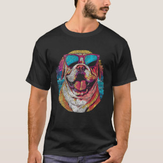 T-shirt Joyeux Chien-taureaux Anglais Avec Lunettes De Sol