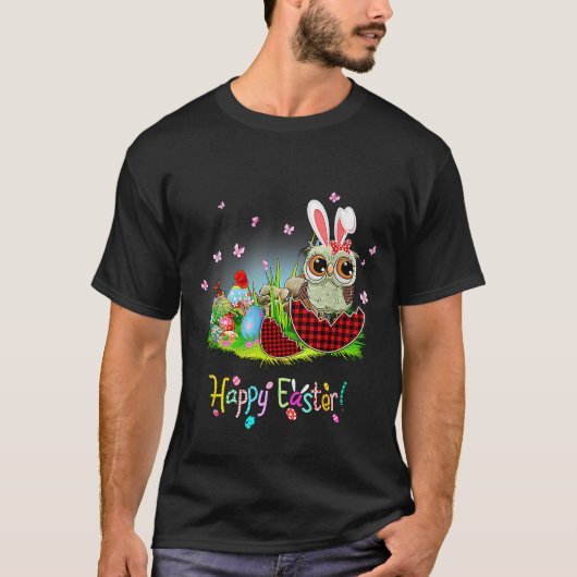 T-shirt Joyeux chouette de Pâques Bunny oreille rouge Plai (Devant)
