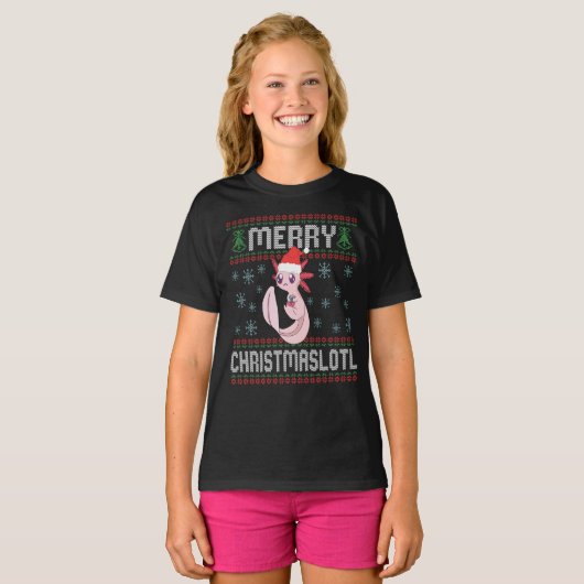 T-shirt Joyeux Christmaslotl mignon Axolotl Doux moche Cad (Devant entier)