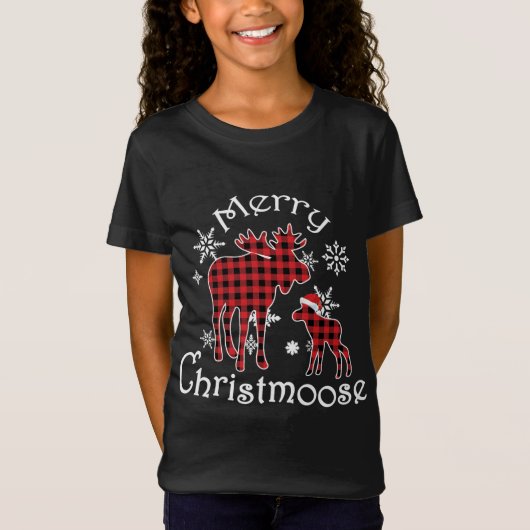 T-Shirt Joyeux Christmoose Moose Buffalo Red Plaid Christm (Devant)