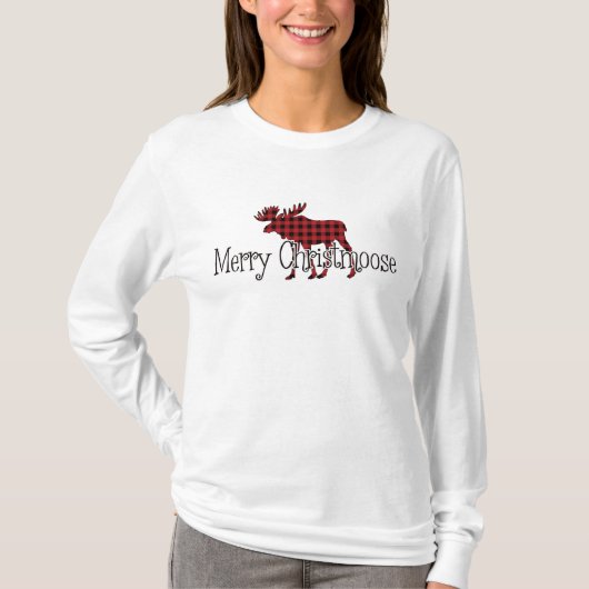 T-shirt Joyeux Christmoose Red, Buffalo noir plaid (Devant)