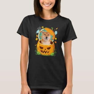 T-shirt Joyeux Citrouille d'Halloween Shiba Inu Chien sorc