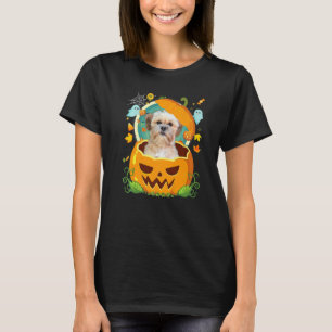 T-shirt Joyeux Citrouille d'Halloween Shichon Chien sorcie