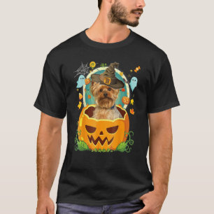 T-shirt Joyeux Citrouille d'Halloween Yorkie Chien sorcier