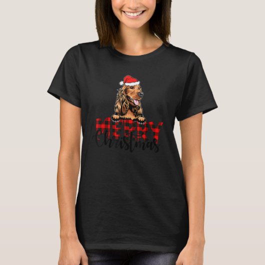 T-shirt Joyeux Cocker de Noël Spaniel Buffalo Plaid Paja (Devant)