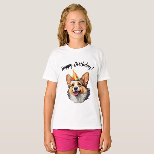 T-shirt Joyeux cône d'anniversaire Corgi (Devant entier)