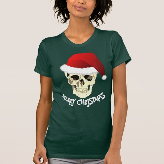 T-shirt Joyeux crâne de Noël avec chapeau de Père Noël (Devant)