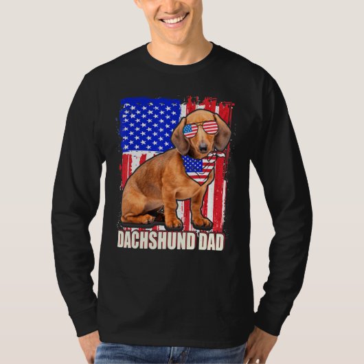 T-shirt Joyeux Dachshund Da, Drapeau Américain 4 juillet F (Devant)