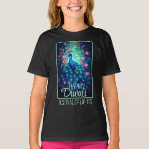 T-shirt Joyeux Diwali Festival des lumières Peacock