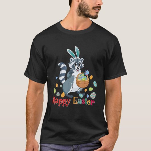 T-shirt Joyeux Easter Cute Bunny Raccoon Ehold Aster Egg (Devant)