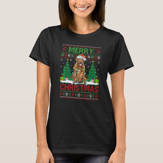 T-shirt Joyeux Éclairage de Noël Dogue Laide De Bordeaux C (Devant)