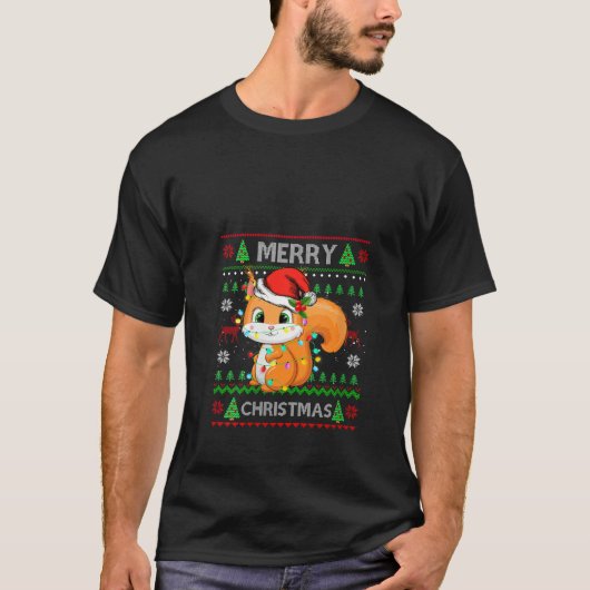 T-shirt Joyeux écureuil de Noël Pyjama laide pull Père Noë (Devant)