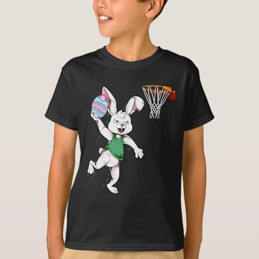 T-shirt Joyeux enfants de Pâques garçons Bunny Dunk Basket (Devant)