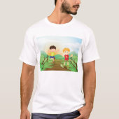 T-shirt Joyeux Enfants Jouant À L'Extérieur (Devant)