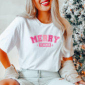 T-shirt Joyeux enseignant rose de Noël