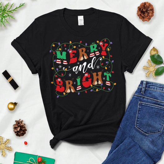 T-shirt Joyeux et brillant, Chemise de Noël des femmes, Fe