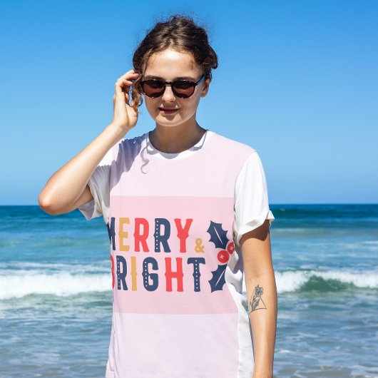 T-shirt Joyeux et brillant Noël des femmes rouges modernes