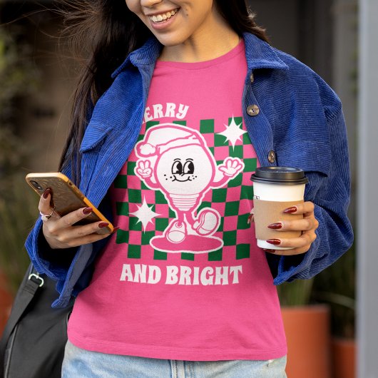 T-shirt Joyeux et brillants feux de Noël femmes roses