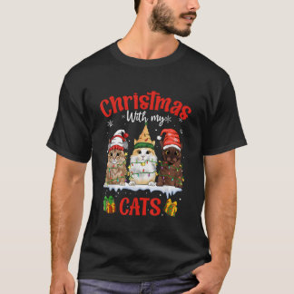 T-shirt Joyeux et lumineux avec les chats Noël avec mes ch