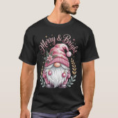 T-shirt Joyeux et lumineux Gnome de Noël rose (Devant)