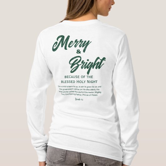 T-shirt Joyeux et lumineux Noël vert Script (Dos)