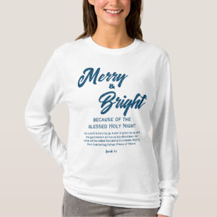 T-shirt Joyeux et lumineux script bleu de Noël