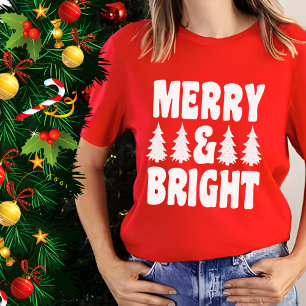 T-shirt Joyeux et vifs pins sapins Noël des femmes rouges