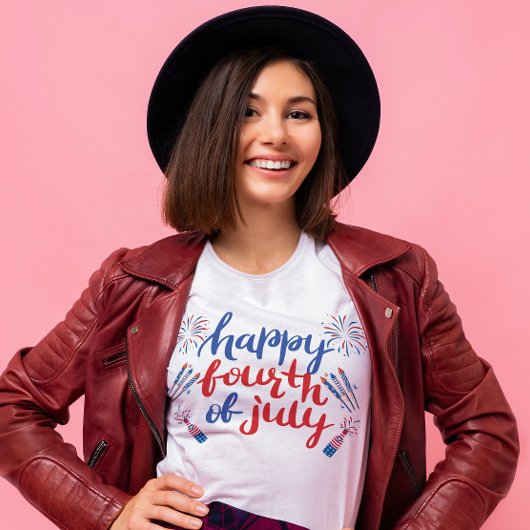 T-shirt Joyeux feu d'artifice 4 juillet Red Blue Typograph