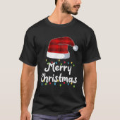 T-shirt Joyeux feux de Noël mignon Rouge Plaid Santas Casq (Devant)
