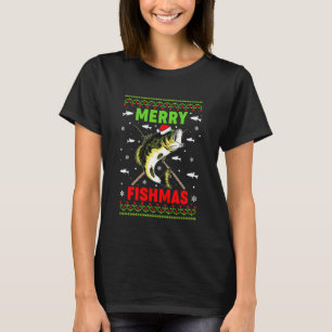T-shirt Joyeux Fishmas Lumières Chapeau de Père Noël Poiss