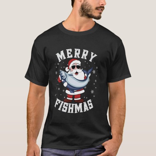 T-shirt Joyeux Fishmas Noël Drôle de Père Noël Pêche Vinta (Devant)