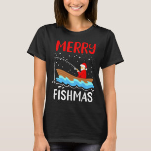 T-shirt Joyeux Fishmas Noël drôle Santa Claus pêche