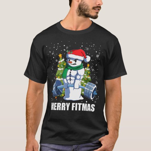 T-shirt Joyeux Fitmas, Funny Noël Snowman Gym Lifting (Devant)