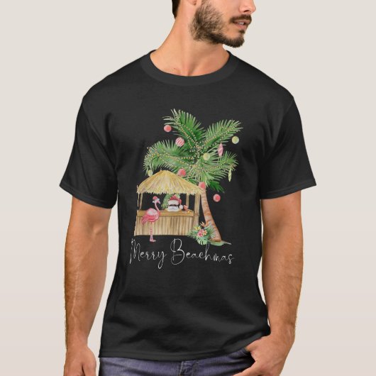 T-shirt Joyeux Flamant rose rose hawaïen Palm Tree Ch (Devant)