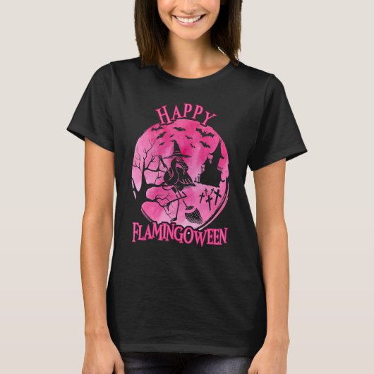 T-shirt Joyeux Flamingoween Flamant rose D'Automne Avec Sa (Devant)