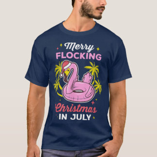 T-shirt Joyeux Flocage Noël En Juillet Flamant rose D'Été 