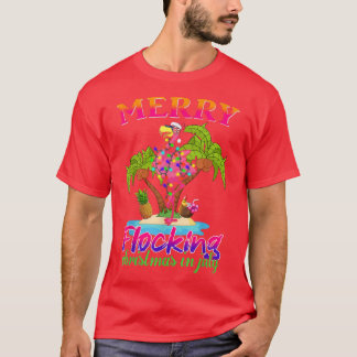 T-shirt Joyeux Flockage Noël En Juillet Flamant rose Père 
