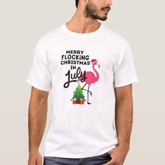 T-shirt Joyeux Flocon Noël En Juillet Funny Flamin Rose (Devant)