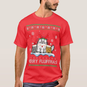 T-shirt Joyeux Fluffmas Chats Père Noël Reindee Vilain Noë