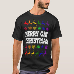 T-shirt Joyeux Gay Noël LGBT Reindeers Snowflakes funky